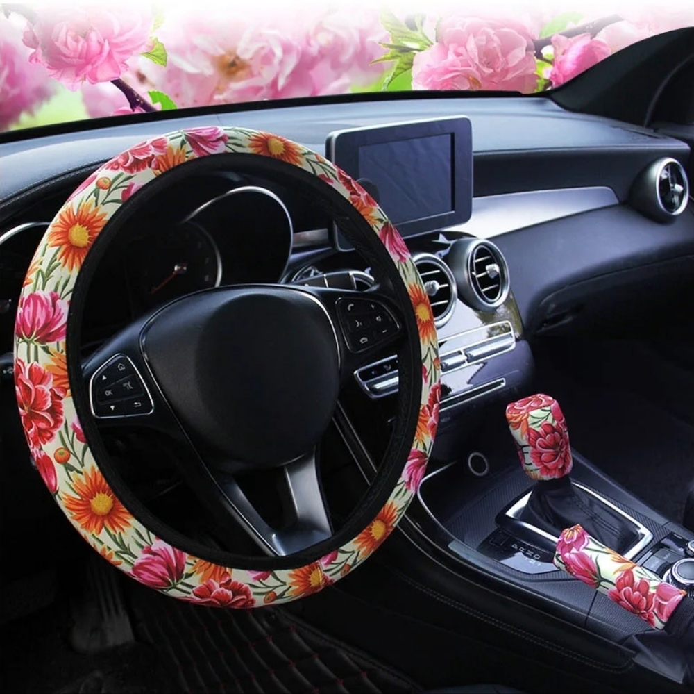 Wild flowers Set of 3 steering wheel cover and accessories